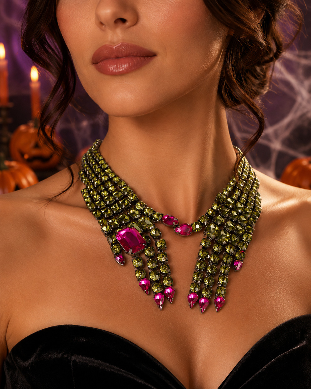 Betsey Johnson Green Crystal Witch Hands Necklace Halloween Cosplay Costume